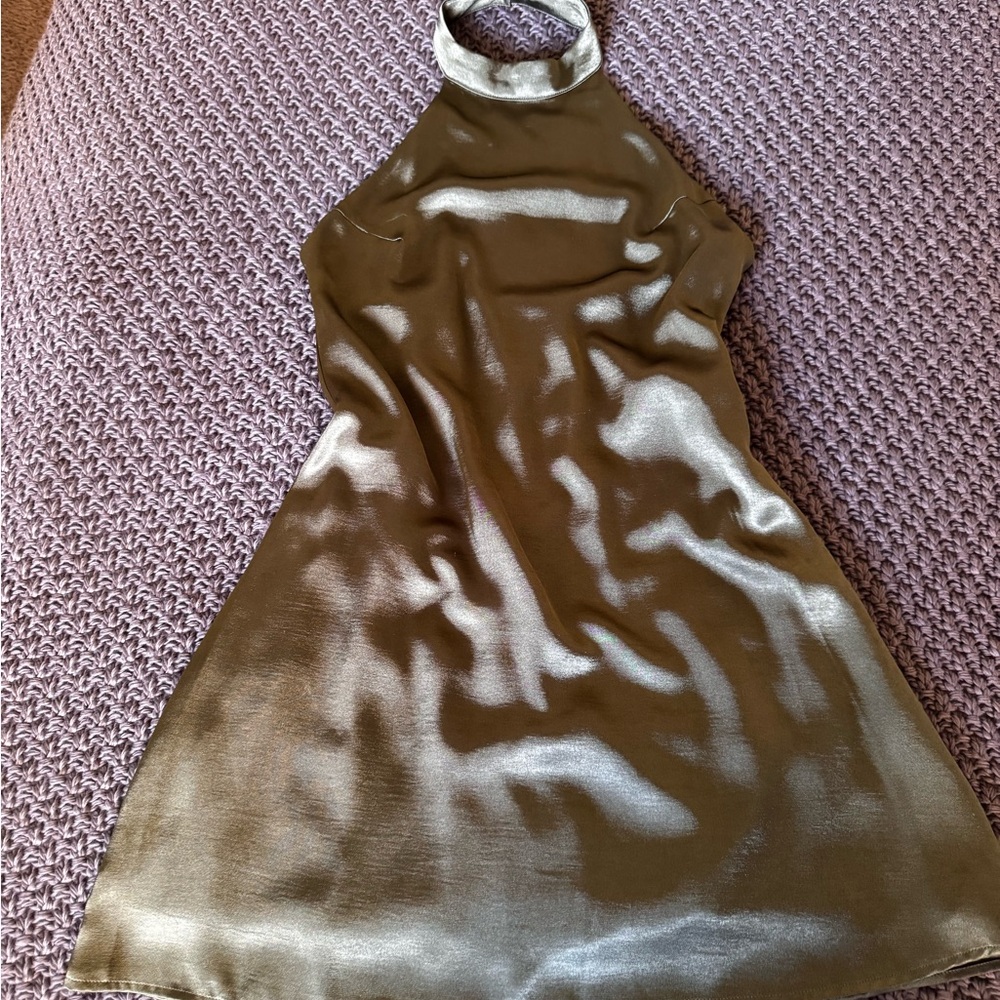 Satin olive green mini dress
